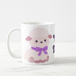 De Café Taza con adorable cordero kawaii sentado con lazo 