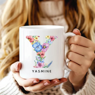 De Café Taza con alfabeto floral regalo personalizado para