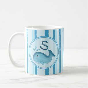 De Café Taza con ballena bebé adorable rayas azules