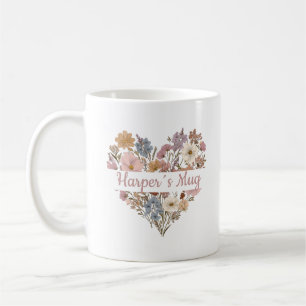 De Café Taza con Corazón Floral Boho Personalizada
