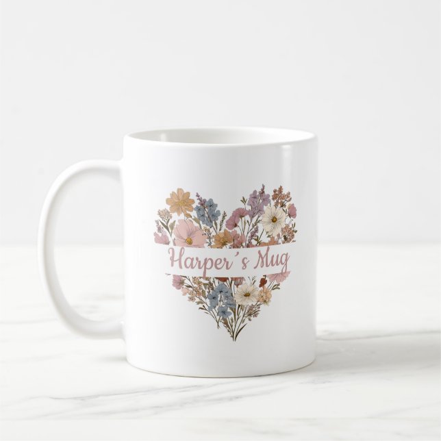 De Café Taza con Corazón Floral Boho Personalizada (Izquierda)