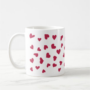 De Café Taza con Corazones Rojos Dispersos Garabateados