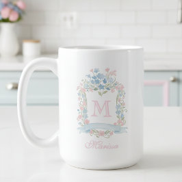 De Café Taza con cresta floral personalizada