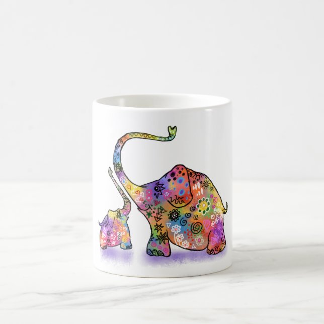 De Café Taza con Elefantes Adorables (Centro)