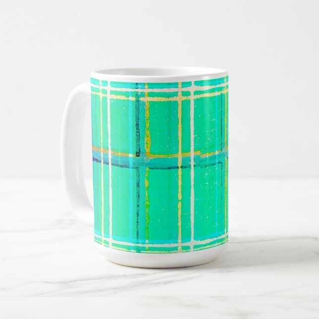 De Café Taza con Estampado Escocés Verde Acuático Antiguo (Anverso izquierdo)
