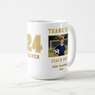 De Café Taza con foto del equipo del entrenador Número Nom