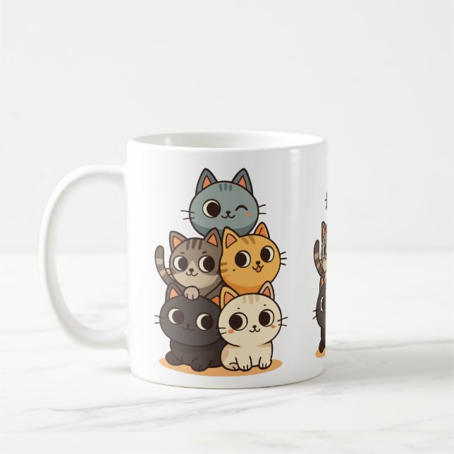 De Café Taza con gatitos dibujado a mano. (Izquierda)