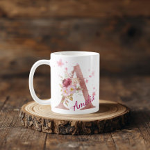 Taza con inicial floral personalizada - Letra A