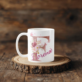De Café Taza con inicial floral personalizada – Letra F