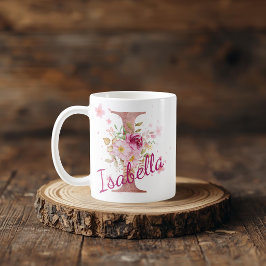 De Café Taza con inicial floral personalizada – Letra I