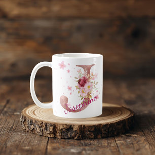 De Café Taza con inicial floral personalizada – Letra J