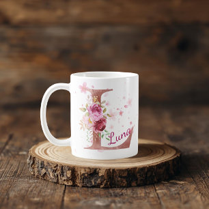 De Café Taza con inicial floral personalizada – Letra L