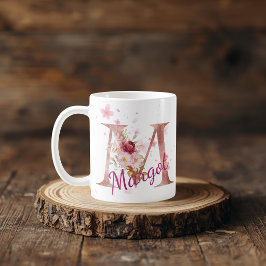 De Café Taza con inicial floral personalizada – Letra M