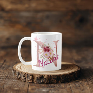De Café Taza con inicial floral personalizada – Letra N