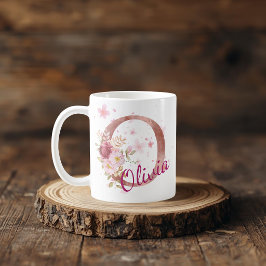 De Café Taza con inicial floral personalizada – Letra O