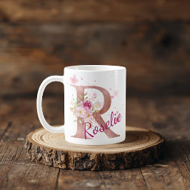 De Café Taza con inicial floral personalizada – Letra R