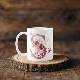 De Café Taza con inicial floral personalizada – Letra S