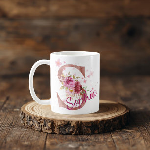 De Café Taza con inicial floral personalizada – Letra S