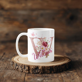 De Café Taza con inicial floral personalizada – Letra W