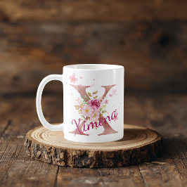 De Café Taza con inicial floral personalizada – Letra X