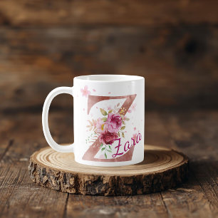 De Café Taza con inicial floral personalizada – Letra Z
