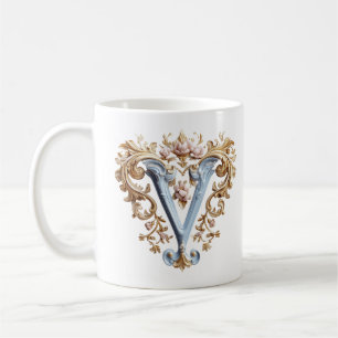 De Café Taza con inicial 'V' barroca para una princesa del