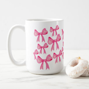 De Café Taza con lazo rosa lindo   Taza femenina estética 
