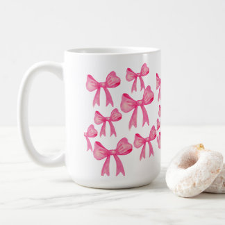 De Café Taza con lazo rosa lindo | Taza femenina estética 