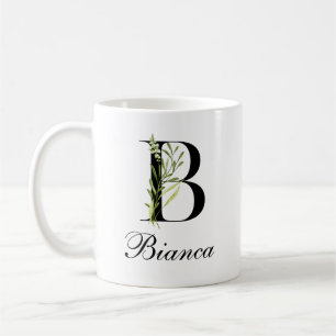 De Café Taza con letra botánica personalizada   Taza elega