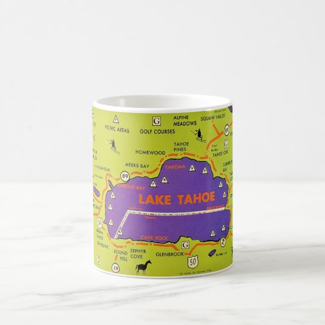 De Café Taza con mapa antiguo del lago Tahoe (Centro)