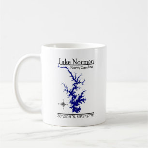 De Café Taza con mapa detallado del lago Norman Carolina d