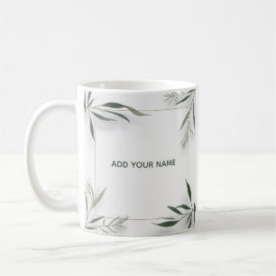 De Café Taza con marco botánico minimalista y nombre perso