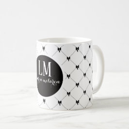 De Café Taza con monograma en guión con lazo blanco y negr