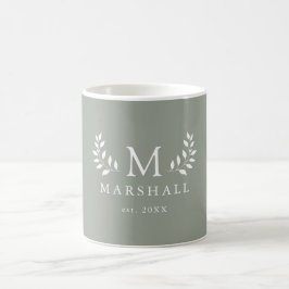 De Café Taza con monograma floral moderno verde con apelli