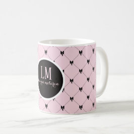 De Café Taza con monograma y lazo rosa y negro en letra sc