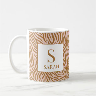 De Café Taza con nombre inicial personalizado cebra neutra