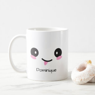 De Café Taza con nombre personalizable - Cara Kawaii Sassy