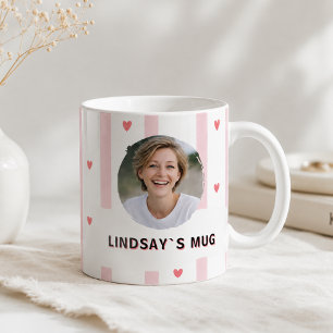 De Café Taza con nombre y rayas rosadas personalizadas con