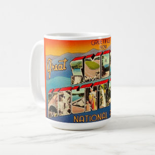 De Café Taza con postal retro del parque Great Smoky Mount