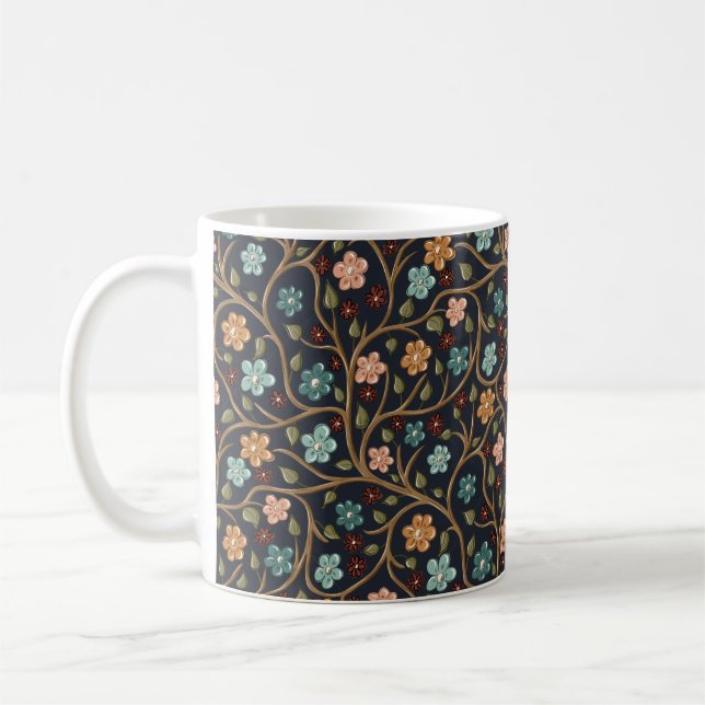 De Café Taza con ramas y flores (Izquierda)
