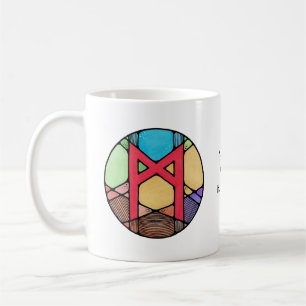 De Café Taza con runa Mannaz Art Nouveau – ¡HUMANIDAD!