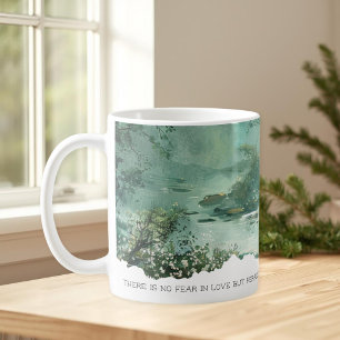 De Café Taza con versículo bíblico 1 Juan 4:18 Naturaleza 