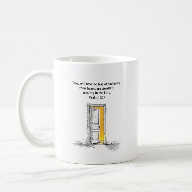 De Café Taza con versículo bíblico del Salmo 112:7 regalo  (Izquierda)