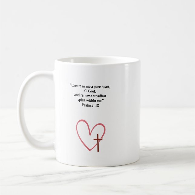 De Café Taza con versículo cristiano del Salmo 51:10 | Reg (Izquierda)