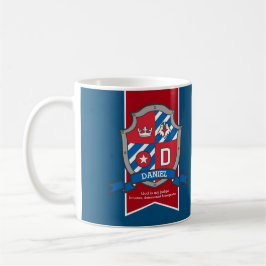 De Café Taza conocida azul roja del significado del escudo