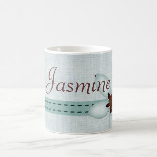De Café Taza conocida personalizada - Blue Ribbon y flor