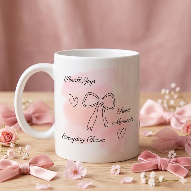 De Café Taza Coquette Rosa Acuarela Personalizada (Custom text pink coquette watercolor aesthetic bow mug)