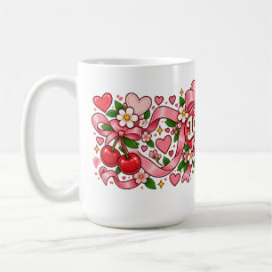 De Café Taza Corazón con Lazo Rosa Amoroso   Coqueta Retro