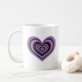 De Café Taza Corazón con Rayas Retro - Morado sobre Blanco