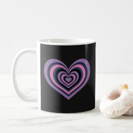 De Café Taza Corazón con Rayas Retro - Morado sobre Negro
